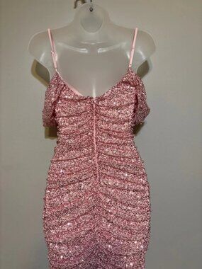 B. Darlin Pink Sequin Ruched Mini Party Dress Women’s Size S NWT